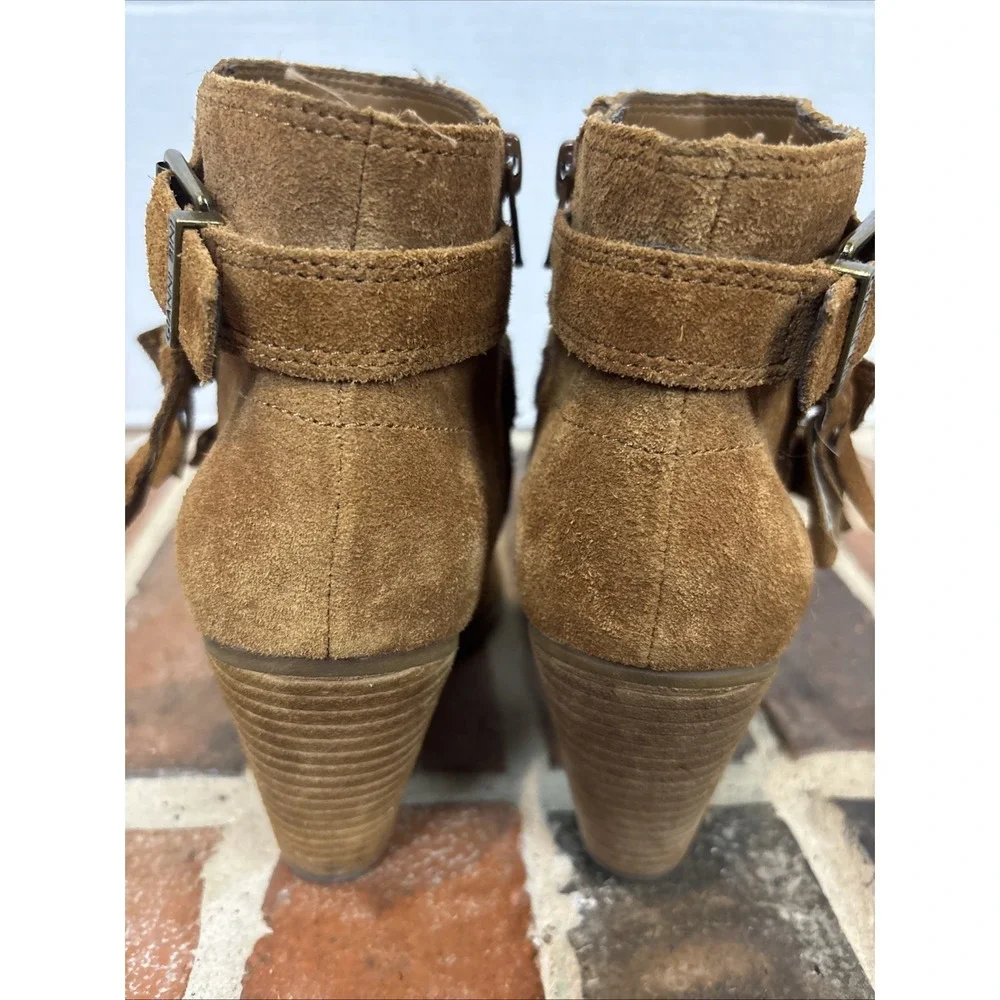 Gianni Bini Booties Size 6.5 Brown Suede Leather Buckle Zipper Ankle Boots - Picture 3 of 7